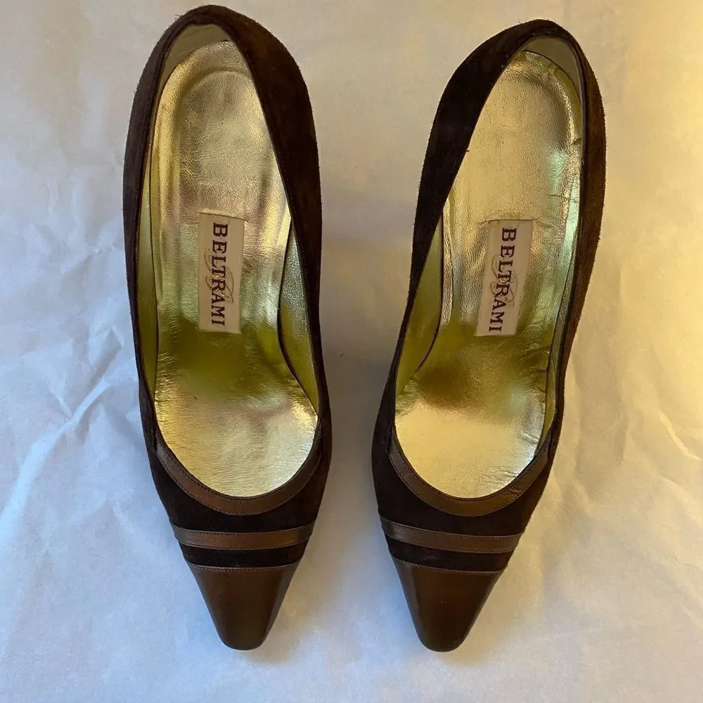RARE Beltrami vintage cap toe chocolate suede pumps size 5 excellent condition